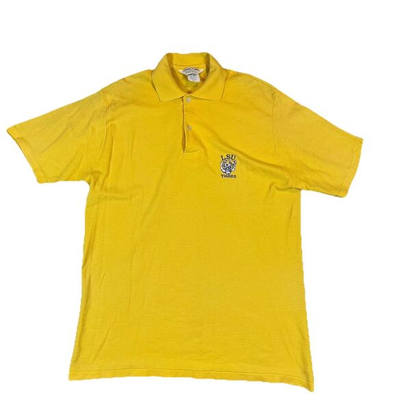 Vintage LSU Tigers LOGO7 Yellow Polo Shirt Embroidered Logo XL Tag Large Fit USA - Picture 1 of 6